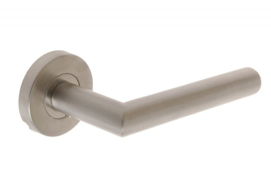 Door handle with round escutcheon  8mm spindle, 38mm screw spacing, stainless steel (set)